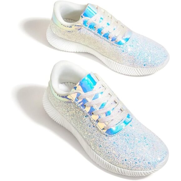 LUCKY STEP Women Glitter Shoes Sparkly Lightweight Metallic Sequins Tennis Shoes - Picture 2 of 9